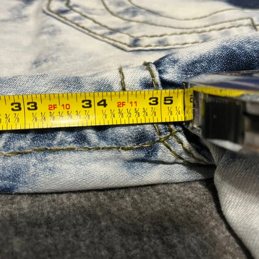 True Religion Mens Section Straight Acid Wash Cloud Blue White Jeans Size 38